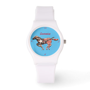 American Flag Horse Running Thunder_Cove Watch