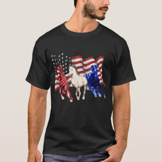 American Flag Horses Patriotic Red White Blue T-Shirt