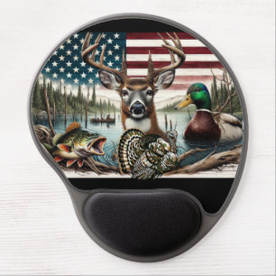 American Flag Hunting and Fishing Themed Gel Mouse Pad