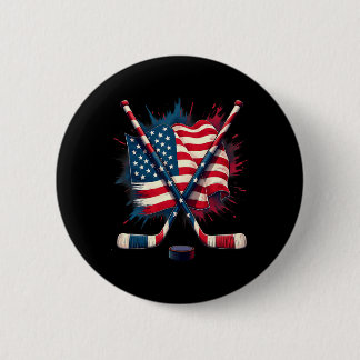 American Flag Ice Hockey Button