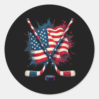 American Flag Ice Hockey Classic Round Sticker