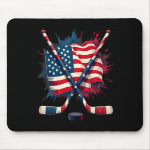 American Flag Ice Hockey  Mouse Pad