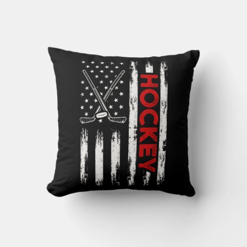 American Flag Ice Hockey Player USA 4th of July Throw Pillow