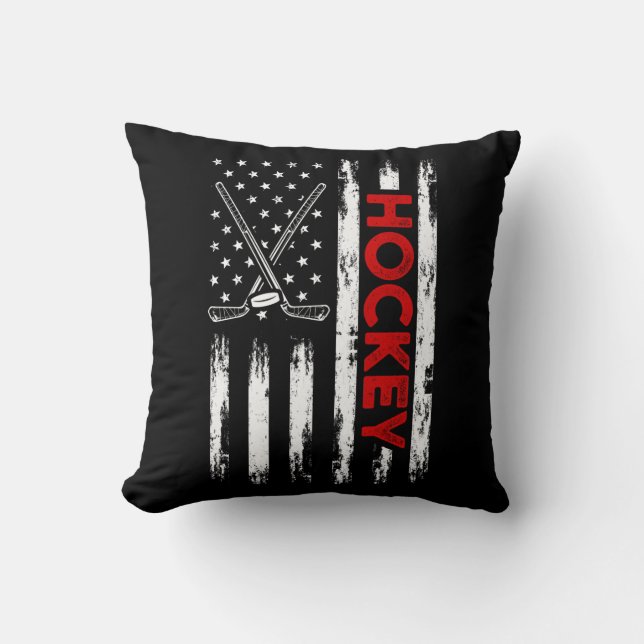 American Flag Ice Hockey Player USA 4th of July Throw Pillow (Front)