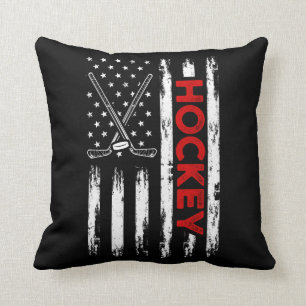 American Flag Ice Hockey Player USA 4th of July Throw Pillow