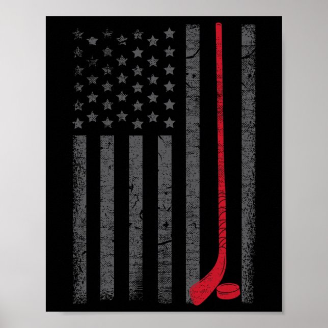 American Flag Ice Hockey Stick Puck Player Jersey  Poster (Front)