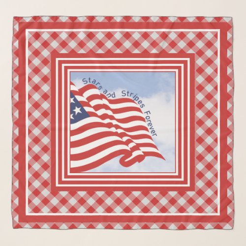 American Flag Illustration Red White Blue  Checks Scarf