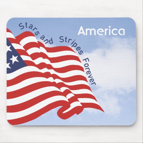 American Flag Illustration Red White Blue Sky Mouse Pad