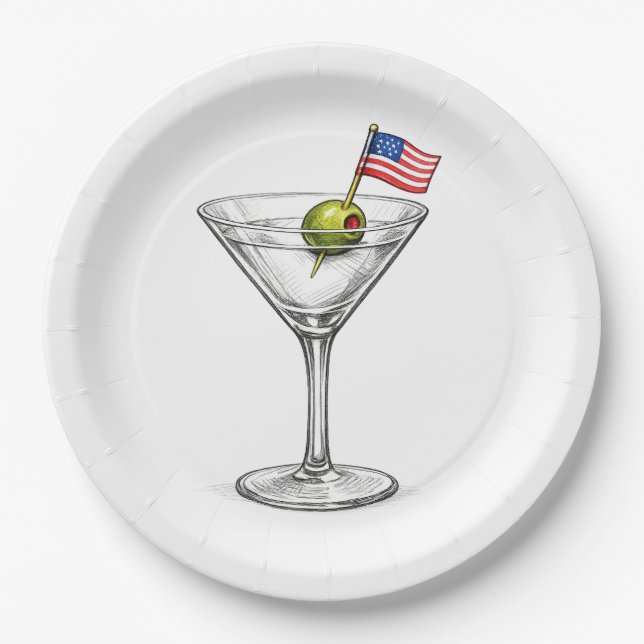 American Flag in a Martini Cocktail Paper Plates (Front)