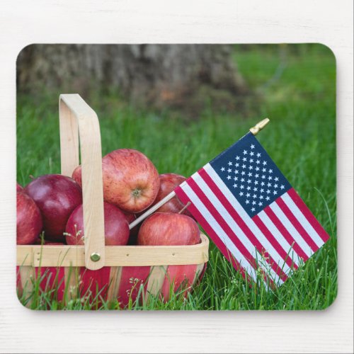 American flag in apple basket mouse pad