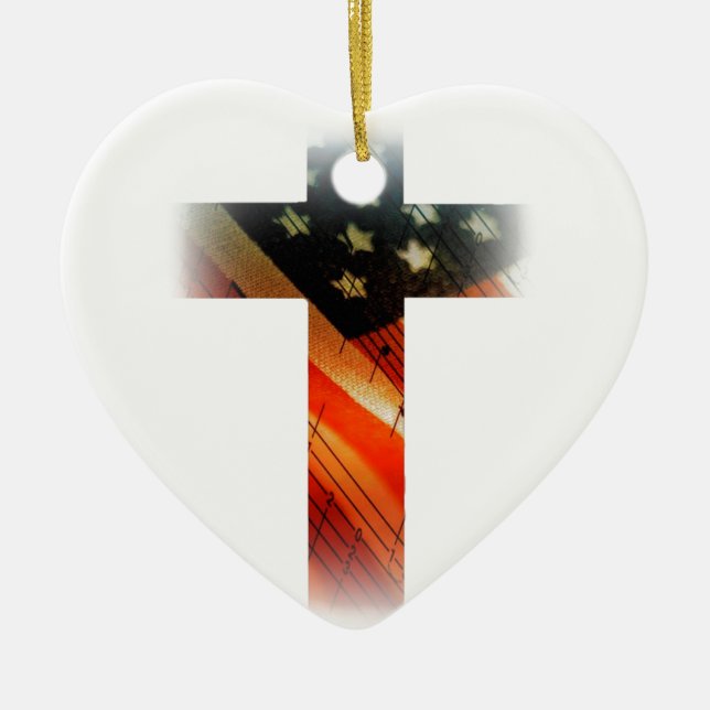 American Flag in cross Ceramic Ornament (Front)