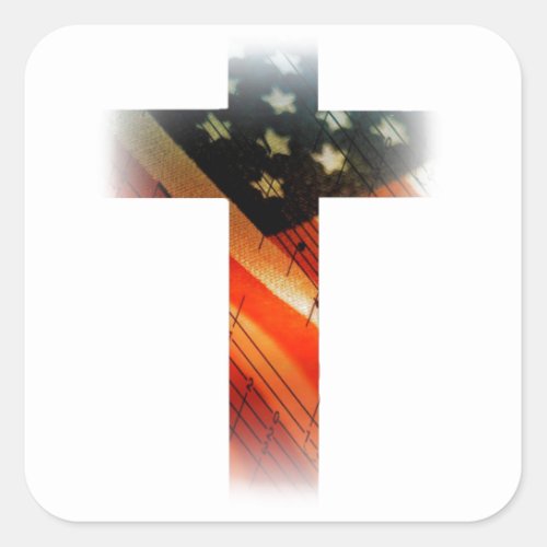 American Flag in cross Square Sticker