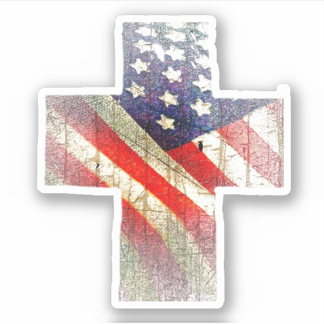 American flag in cross sticker (Front)
