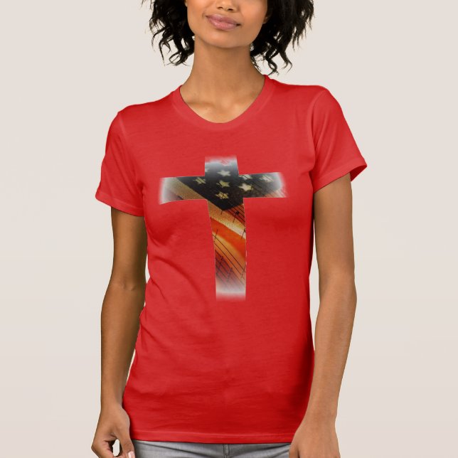 American Flag in cross T-Shirt (Front)