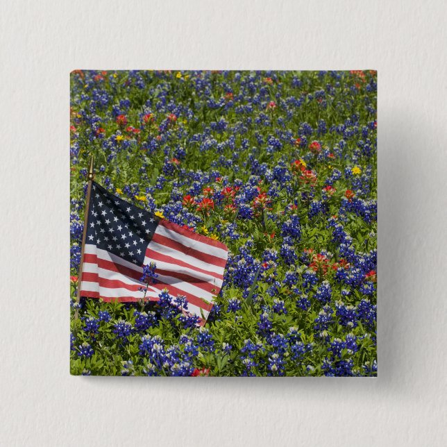 American Flag in field of Blue Bonnets, 2 Button (Front)