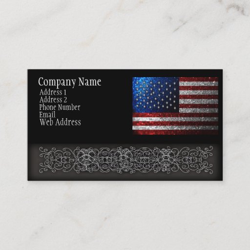 Customizable American Flag in Glitter Business Card Templates
