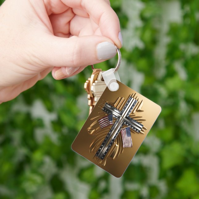 American Flag in Gold Cross #6 Keychain (Hand)