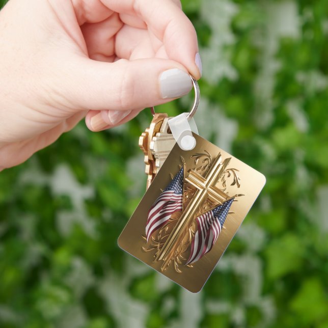 American Flag in Gold Cross #7 Keychain (Hand)
