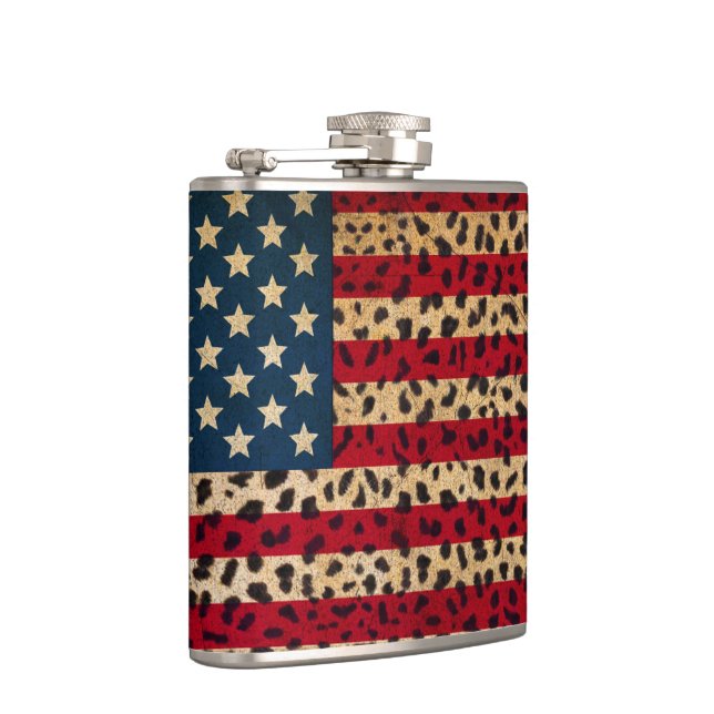 American Flag in Leopard Spot Print Design Flask (Right)