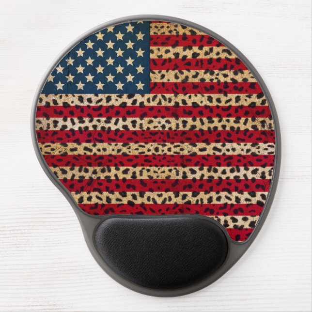 American Flag in Leopard Spot Print Design Gel Mouse Pad (Front)