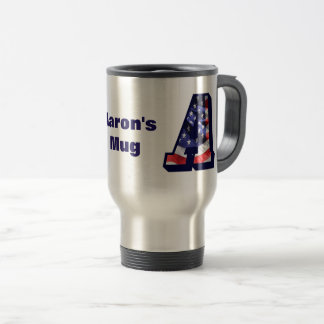 American Flag in Letter "A" and Name Travel Mug