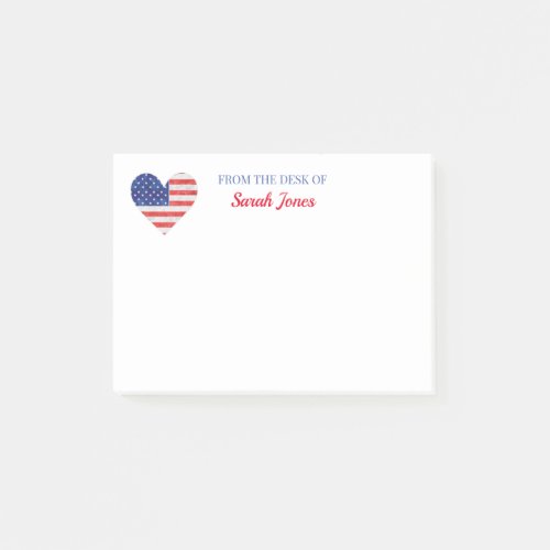American Flag in Love Heart Patriotic Personalized Post_it Notes