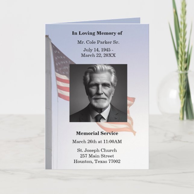 American Flag In Loving Memory Order of Service  Program (Front)