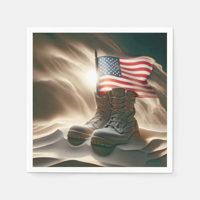 American Flag In Military Boots Napkins (Front)
