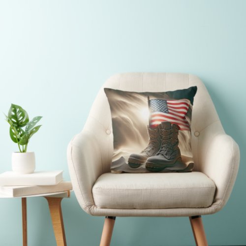 American Flag In Military Boots Throw Pillow
