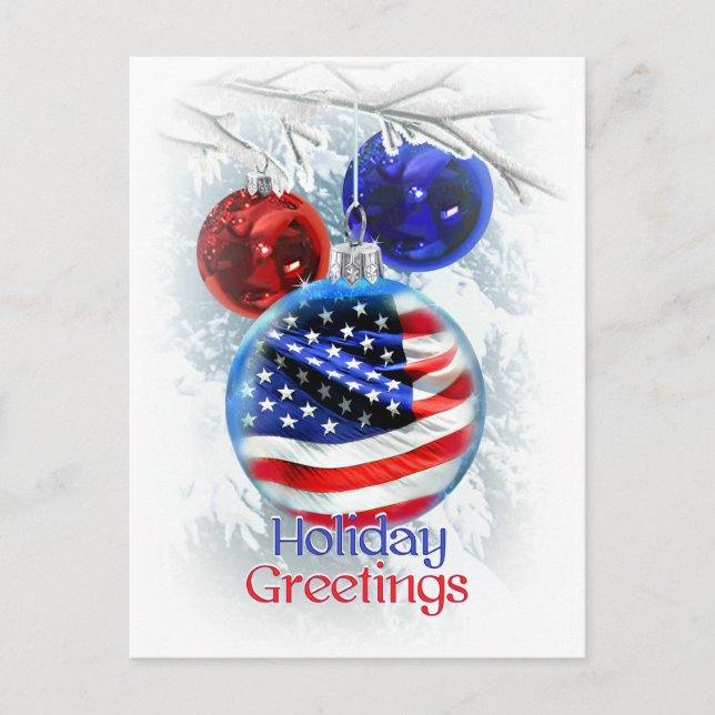 American Flag in Patriotic Christmas Ornament Holiday Postcard (Front)
