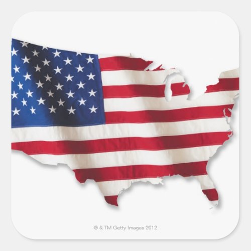 American flag in shape of United States Square Sticker