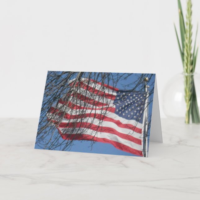 “American Flag in the Wind” Sympathy Card (Front)