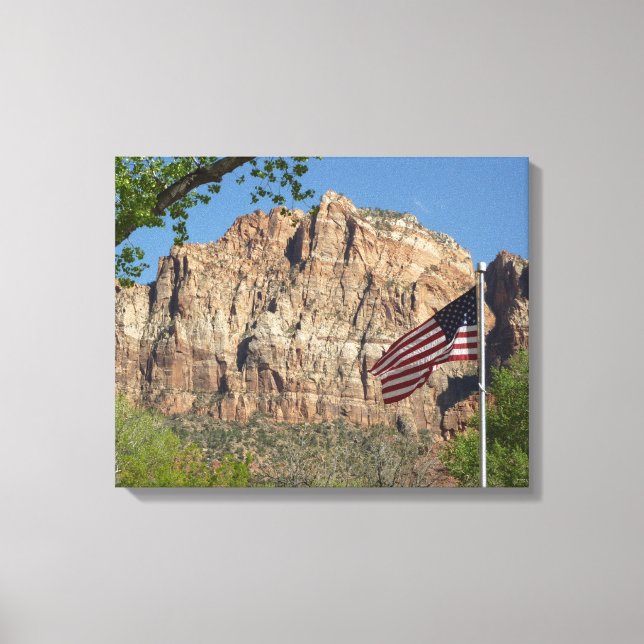 American Flag in Zion National Park I Canvas Print (Front)