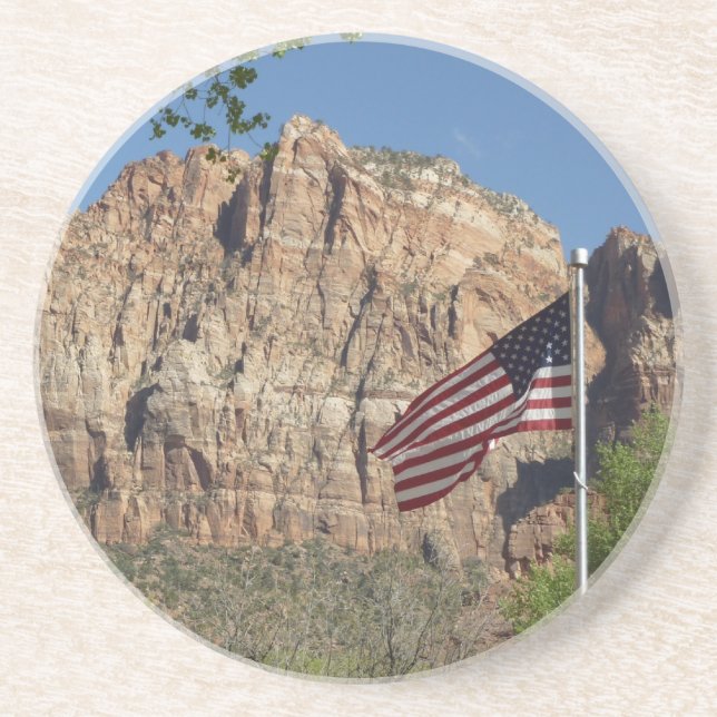 American Flag in Zion National Park I Drink Coaster (Front)