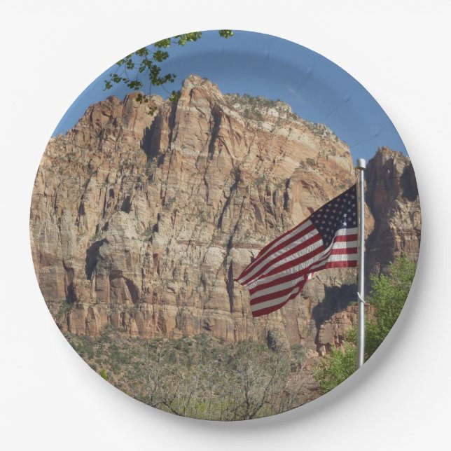 American Flag in Zion National Park I Paper Plates (Front)