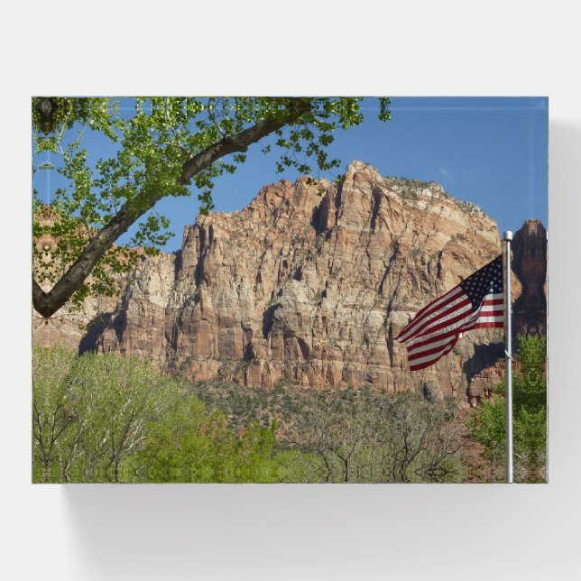 American Flag in Zion National Park I Paperweight (Front)