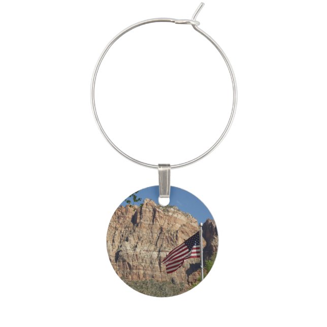 American Flag in Zion National Park I Wine Charm (Front)