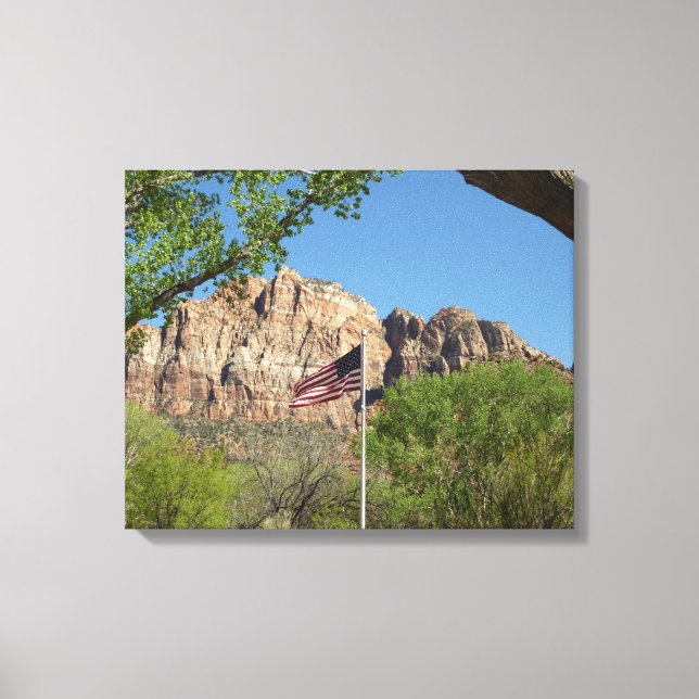 American Flag in Zion National Park II Canvas Print (Front)