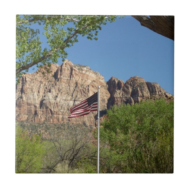 American Flag in Zion National Park II Ceramic Tile (Front)