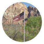 American Flag in Zion National Park II Classic Round Sticker