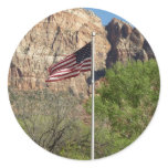 American Flag in Zion National Park II Classic Round Sticker