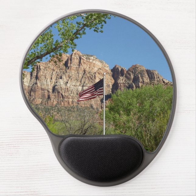 American Flag in Zion National Park II Gel Mouse Pad (Front)