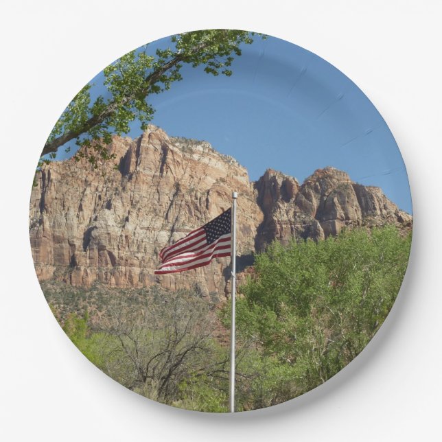 American Flag in Zion National Park II Paper Plates (Front)