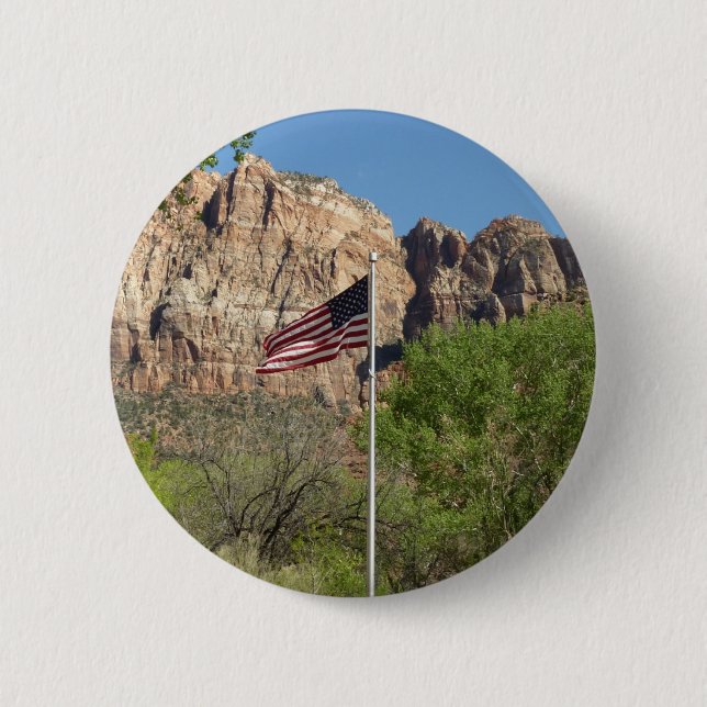American Flag in Zion National Park II Pinback Button (Front)