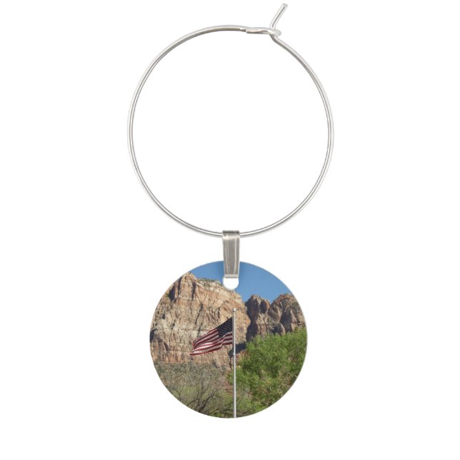American Flag in Zion National Park II Wine Charm (Front)