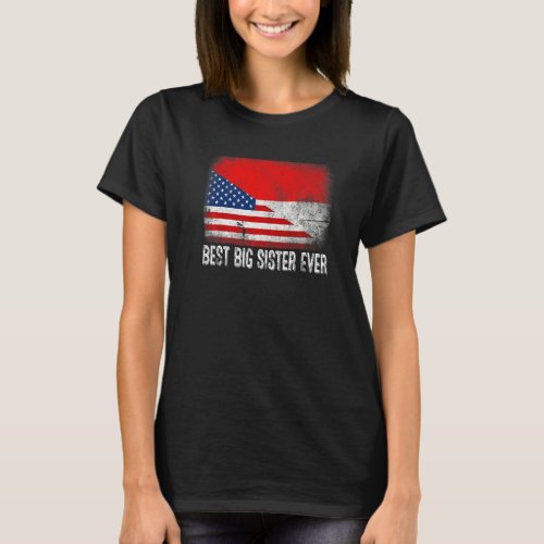 American Flag  Indonesia Flag Best Big Sister Eve T_Shirt
