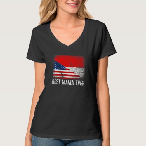 American Flag  Indonesia Flag Best Mama Ever Fami T_Shirt