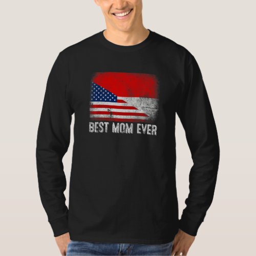 American Flag  Indonesia Flag Best Mom Ever Famil T_Shirt