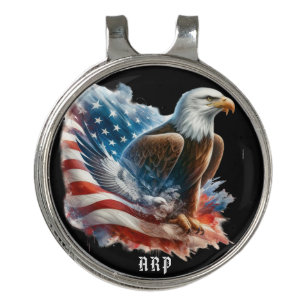 *~* American Flag Initials USA + Bald Eagle AP16 Golf Hat Clip