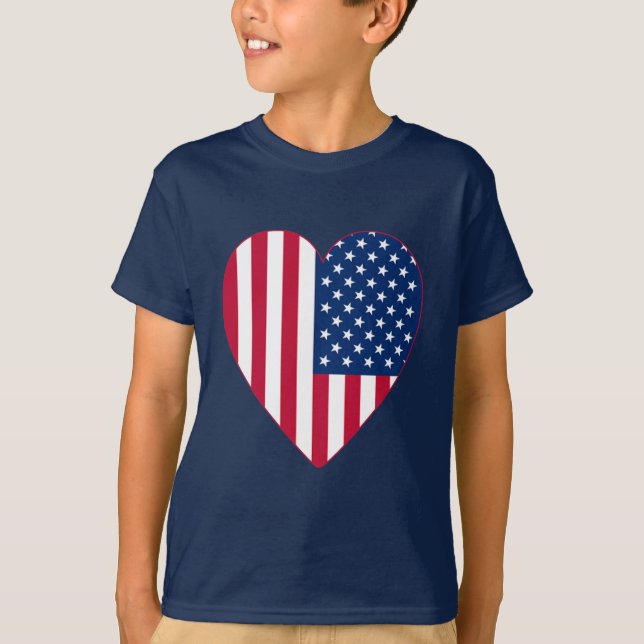 American Flag Inside A Big Heart T-Shirt (Front)